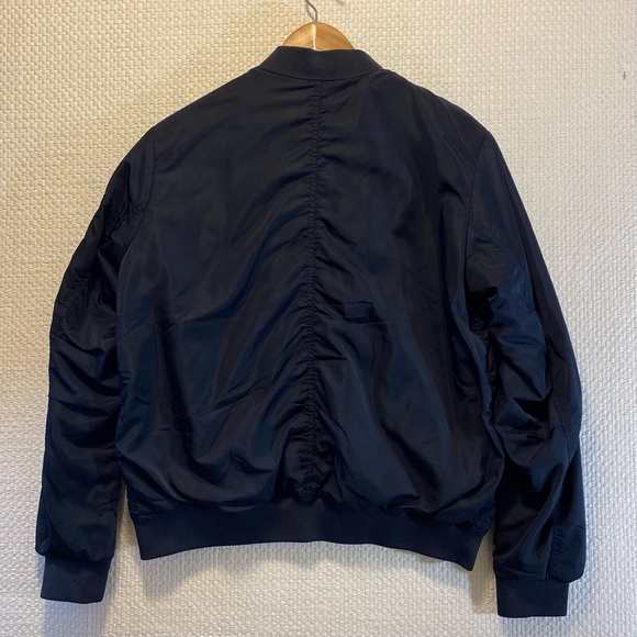 Bomber Cropped Jacket Women’s 8 H&M Navy/Maroon Gold Accents Zip Sleeve Pocket - Picture 11 of 13